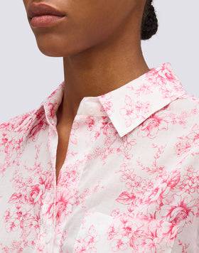 CAMISA DE MUJER DE MANGA LARGA EN VOILE DE ALGODÓN CON ESTAMPADO ROSE DE JOIE