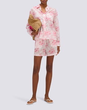 CAMISA DE MUJER DE MANGA LARGA EN VOILE DE ALGODÓN CON ESTAMPADO ROSE DE JOIE