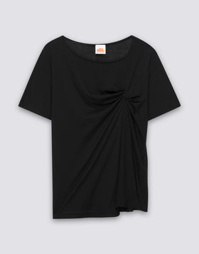 T-SHIRT DONNA CON COLLO AMPIO E NODO FRONTALE