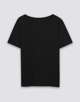T-SHIRT DONNA CON COLLO AMPIO E NODO FRONTALE