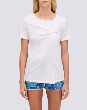 T-SHIRT DONNA CON COLLO AMPIO E NODO FRONTALE
