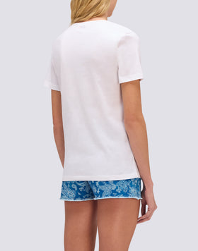 T-SHIRT DONNA CON COLLO AMPIO E NODO FRONTALE