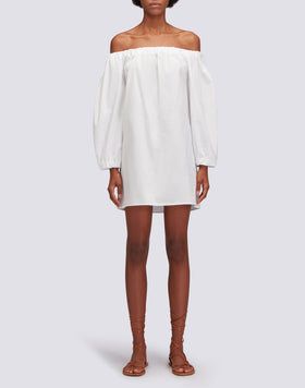 ABITO CORTO IN POPELINE CON SCOLLO A BARCA