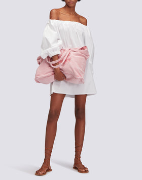 ABITO CORTO IN POPELINE CON SCOLLO A BARCA