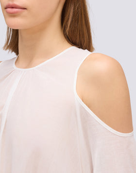 VESTIDO CORTO CON HOMBROS DESCUBIERTOS EN GASA DE ALGODÓN