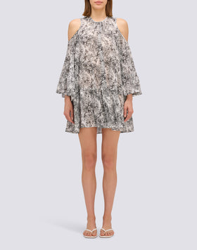 ABITO CORTO CON SPALLE SCOPERTE STAMPA FLEUR DE JOIE