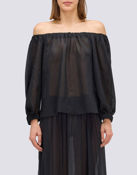 BLUSA IN VOILE DI COTONE CON SCOLLO A BARCA