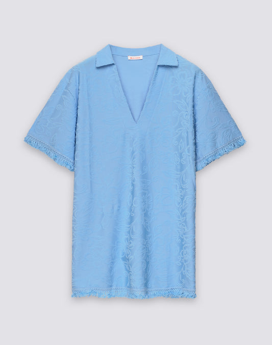 ABITO CORTO CON FRANGE IN SPUGNA JACQUARD