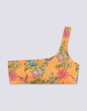 SWEET PARROT PRINT ONE-SHOULDER BIKINI TOP