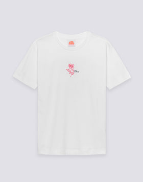 T-SHIRT DONNA CON IBISCO RICAMATO E STAMPATO