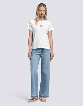 T-SHIRT DONNA CON IBISCO RICAMATO E STAMPATO