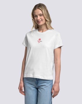 T-SHIRT DONNA CON IBISCO RICAMATO E STAMPATO