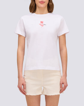 T-SHIRT POUR FEMME AVEC IBISCO BRODÉ ET IMPRIMÉ