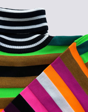 MAGLIONE DONNA A COLLO ALTO MULTICOLOR RIGATO