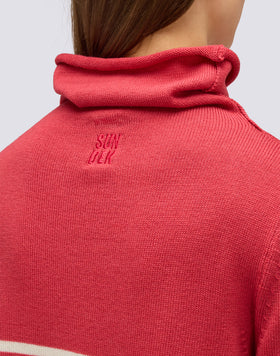 JERSEY DE MUJER CON CUELLO ALTO Y DETALLES DE RAYAS