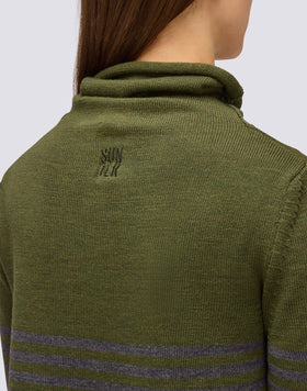 MAGLIONE DONNA A COLLO ALTO CON DETTAGLIO RIGHE