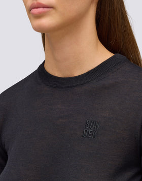 WOMEN'S CREW NECK WOOL SWEATER WITH NARROW SLEEVES