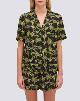 WOMEN'S BOWLING-STYLE SHIRT WITH BOTANIC PRINT
