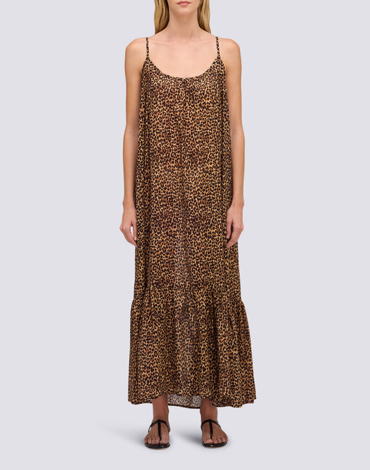 ROBE LONGUE POUR FEMME EN VOILE DE COTON ANIMALIER