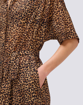 WOMEN'S ANIMAL PRINT SHIRT DRESS WITH REMOVABLE BELT
