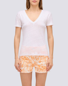 T-SHIRT A MEZZE MANICHE IN LINO