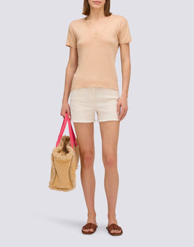 HALF-SLEEVED LINEN T-SHIRT