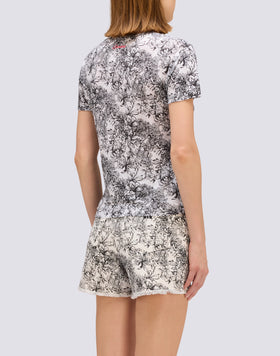 T-SHIRT A MEZZE MANICHE IN LINO CON STAMPA FLEUR DE JOIE