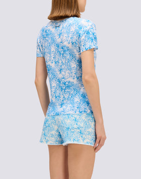 T-SHIRT A MEZZE MANICHE IN LINO CON STAMPA FLEUR DE JOIE