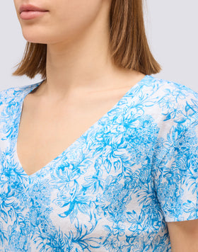 T-SHIRT A MEZZE MANICHE IN LINO CON STAMPA FLEUR DE JOIE