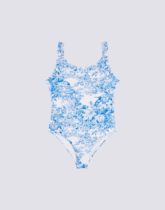 ONE-PIECE SWIMSUIT WITH TOILE DE JOUY RUFFLES
