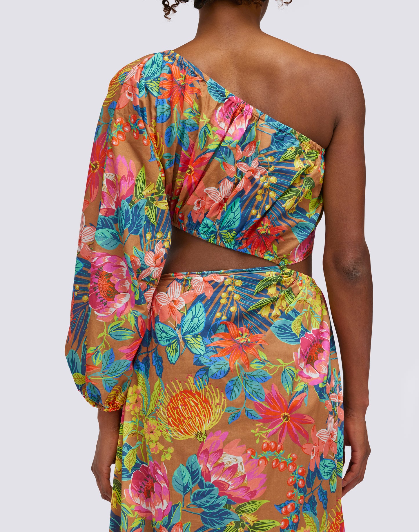 ONE-SHOULDER DRESS WITH CUT ON ONE SIDE AND WILD GARDEN PRINT