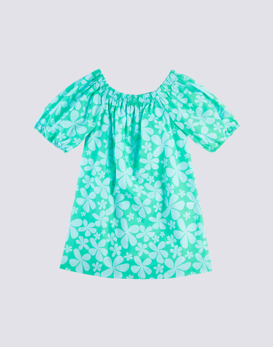 ABITO OFF SHOULDER CON STAMPA ROLLING FLOWER