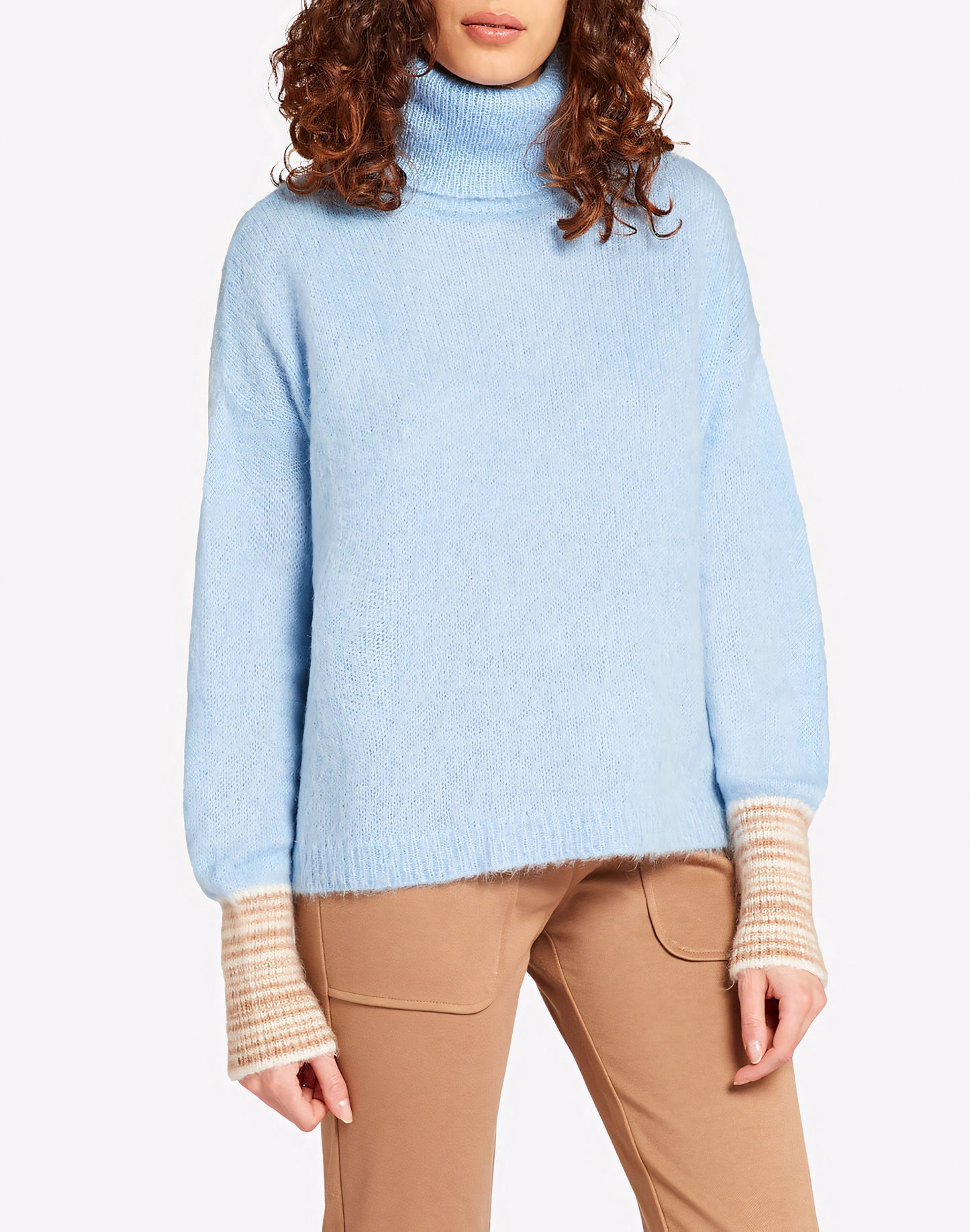 POLO NECK JUMPER WITH MULTICOLOURED CUFFS