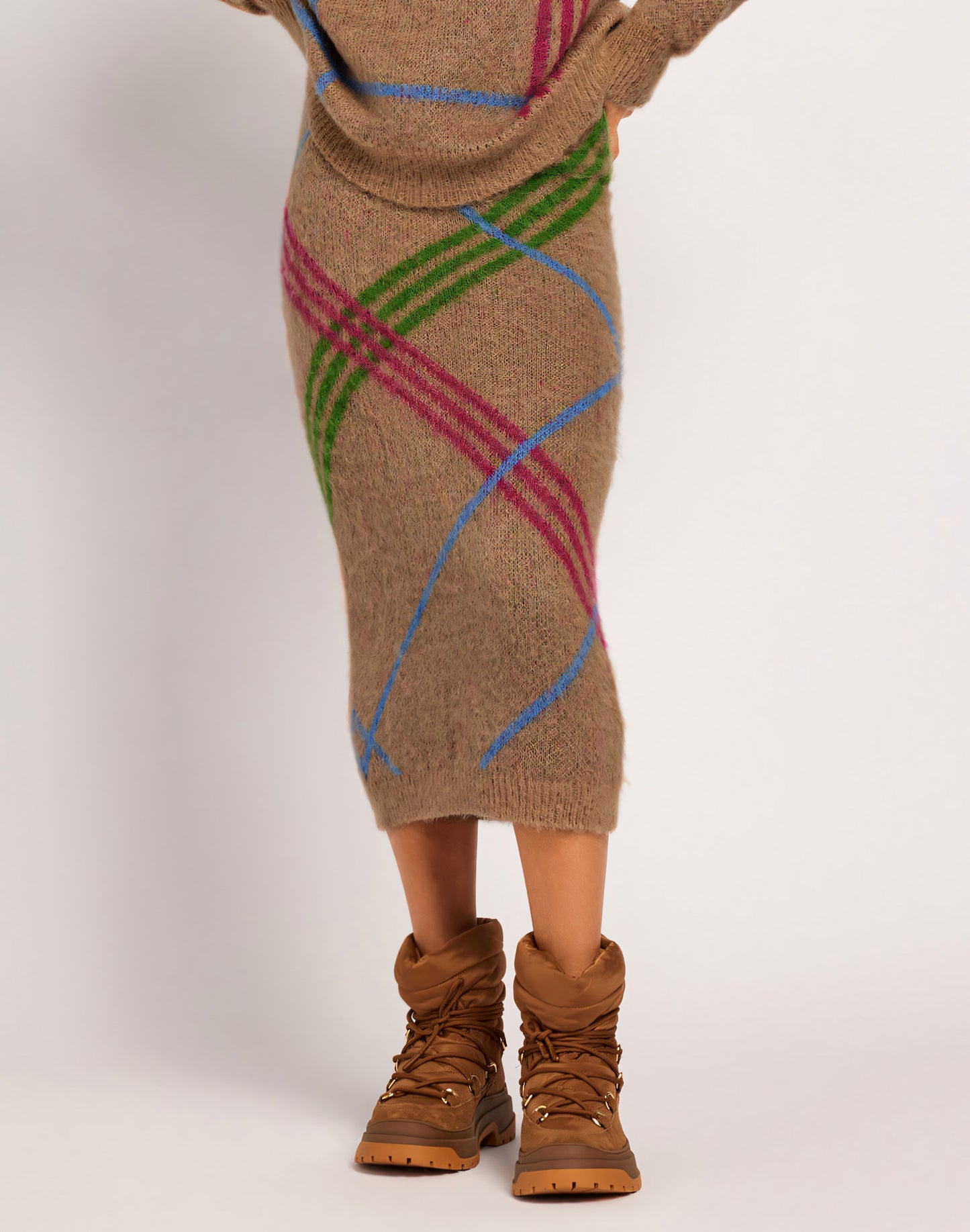 MULTICOLOR CHECK PATTERNED MOHAIR SKIRT