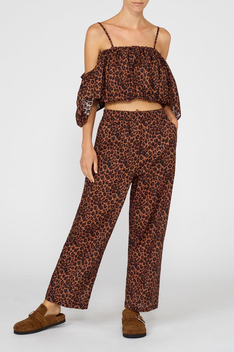 PANTS IN MUSLIN COTTON WITH LEOPARD PRINT