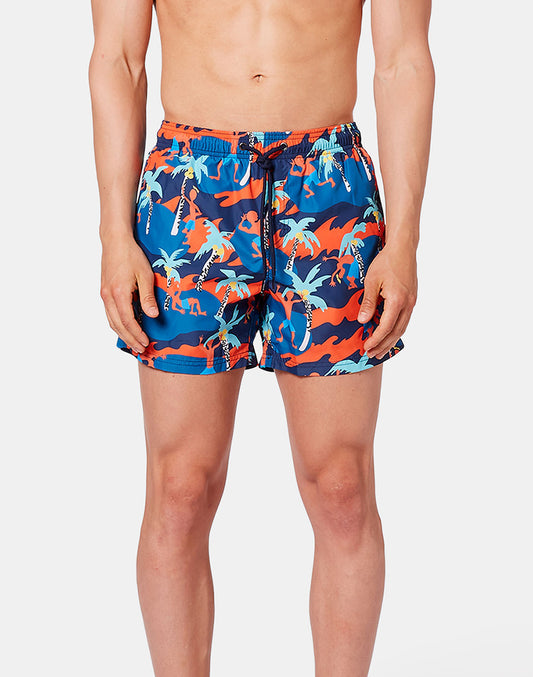 SHORT SWIM SHORTS WITH AN ELASTICATED WAISTBAND MULTICOLOR FUNNY ISLAND PRINT
