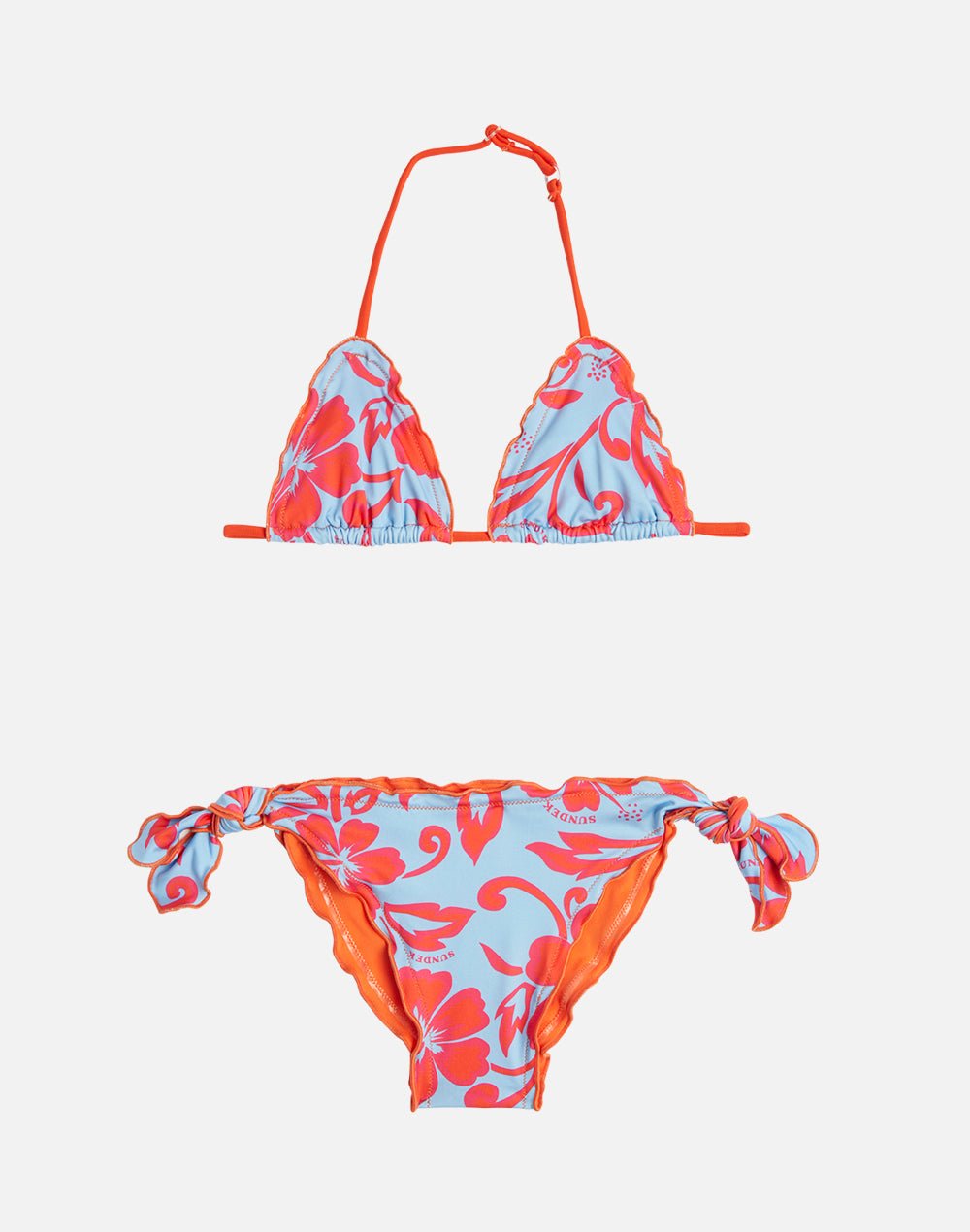 Bikini Bambina Sundek Mini Magnolia A Righe Bianche E Rosse &ndash; Costume Da Mare Junior, Poliestere-elastan